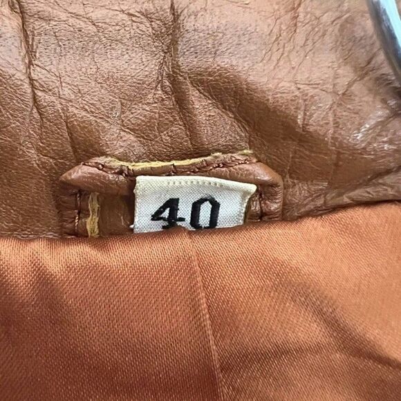Vintage 70s Pampas Orange/Brown Leather Jacket Size 40 Button Up Mens Duster - Picture 9 of 12